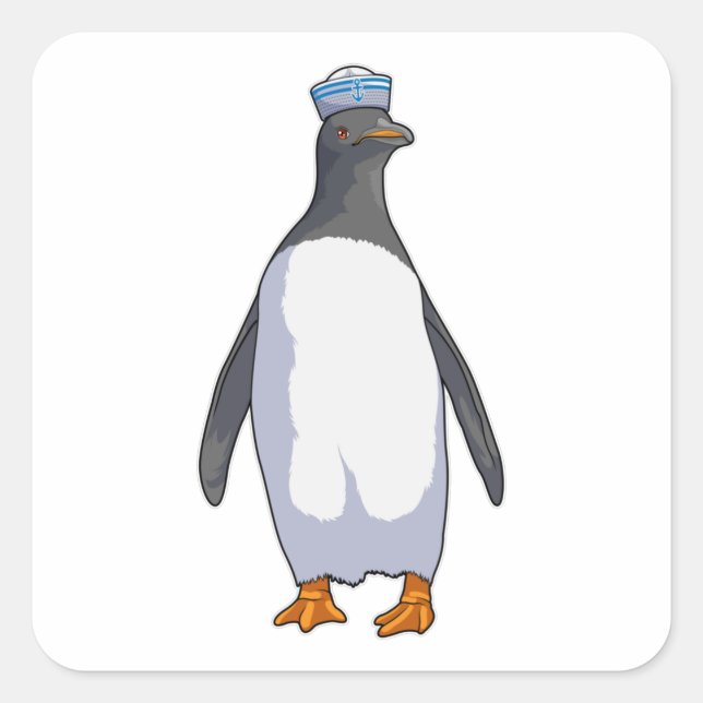 Adesivo Quadrado Pinguim como marinheiro com chapéu (Frente)