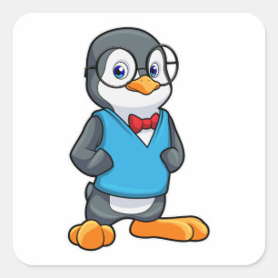Adesivo Quadrado Pinguim como Nerd de óculos
