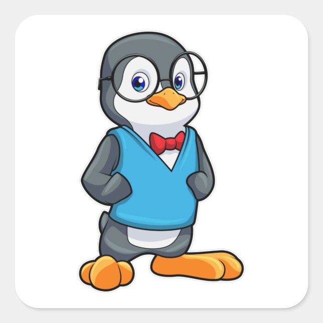 Adesivo Quadrado Pinguim como Nerd de óculos (Frente)