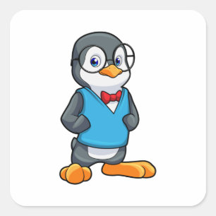 Adesivo Quadrado Pinguim como Nerd de óculos