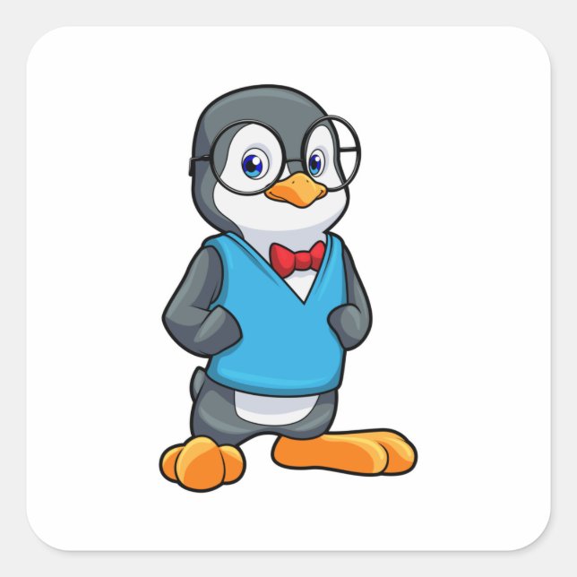 Adesivo Quadrado Pinguim como Nerd de óculos (Frente)