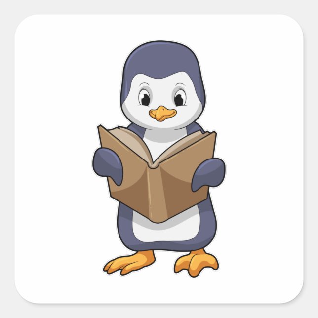 Adesivo Quadrado Pinguim como Nerd do Livro (Frente)