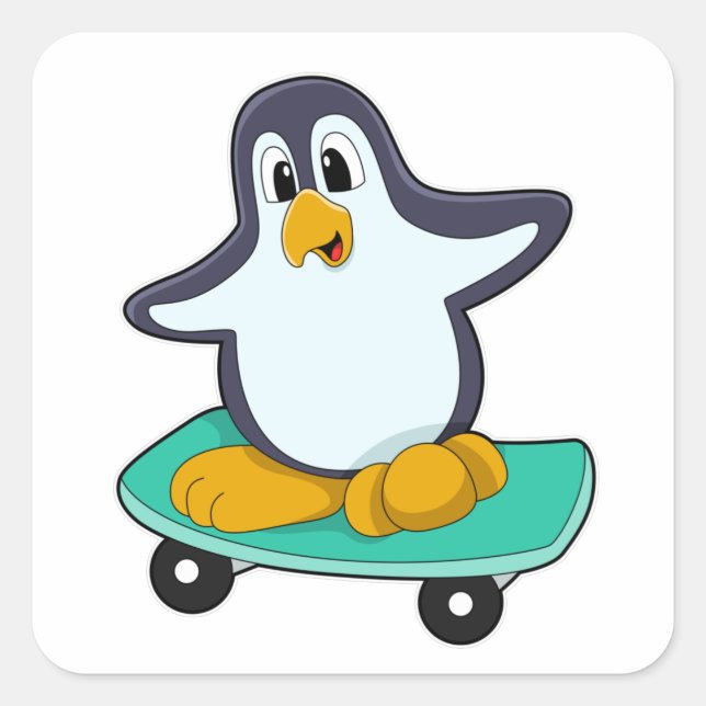 Adesivo Quadrado Pinguim como Patinador no skate (Frente)