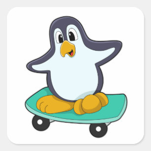 Adesivo Quadrado Pinguim como Patinador no skate