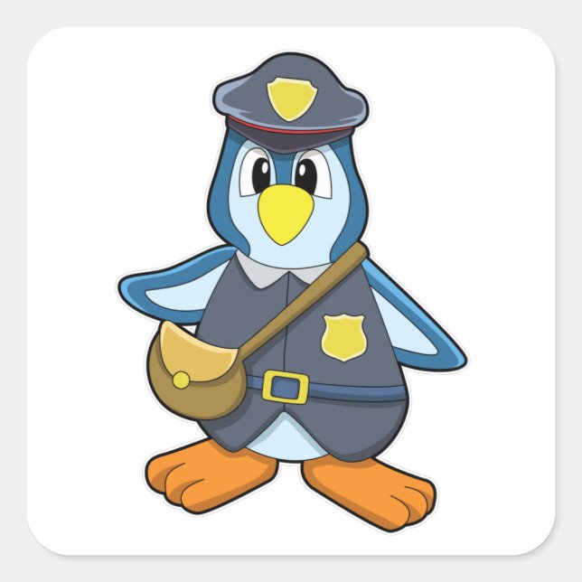 Adesivo Quadrado Pinguim como policial com bolsa (Frente)
