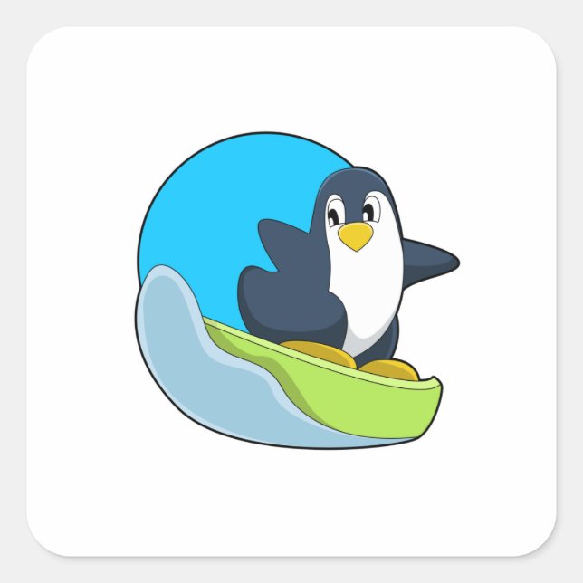 Adesivo Quadrado Pinguim como Snowboarder com Sonowboard.PNG (Frente)