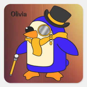 Adesivo Quadrado Pinguim de desenho animado bonito, amarelo ensolar