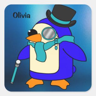 Adesivo Quadrado Pinguim de desenho animado bonito azul congelado