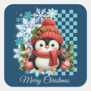 Adesivo Quadrado Pinguim de Natal bonito