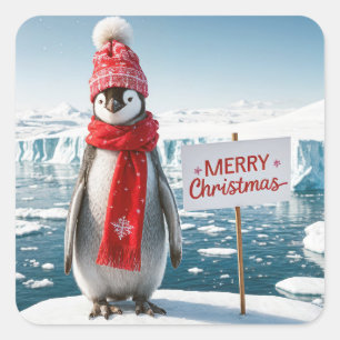 Adesivo Quadrado Pinguim De Natal Em Um Iceberg