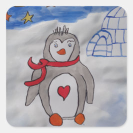 Adesivo Quadrado Pinguim de Neve Inverno