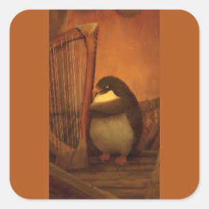 Adesivo Quadrado Pinguim E Harpa – Um Momento Silencioso De Música