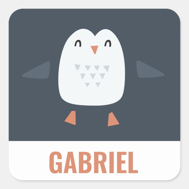 Adesivo Quadrado pinguim engraçado e festivo, crianças personalizad (Frente)