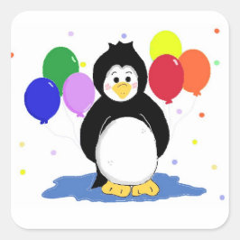 Adesivo Quadrado Pinguim Fofo com Balões de Festa