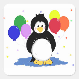 Adesivo Quadrado Pinguim Fofo com Balões de Festa