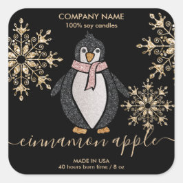 Adesivo Quadrado Pinguim Glitter Natal Inverno