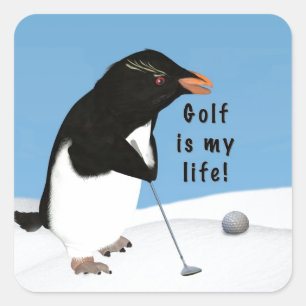 Adesivo Quadrado Pinguim Humorístico Jogando Golfe