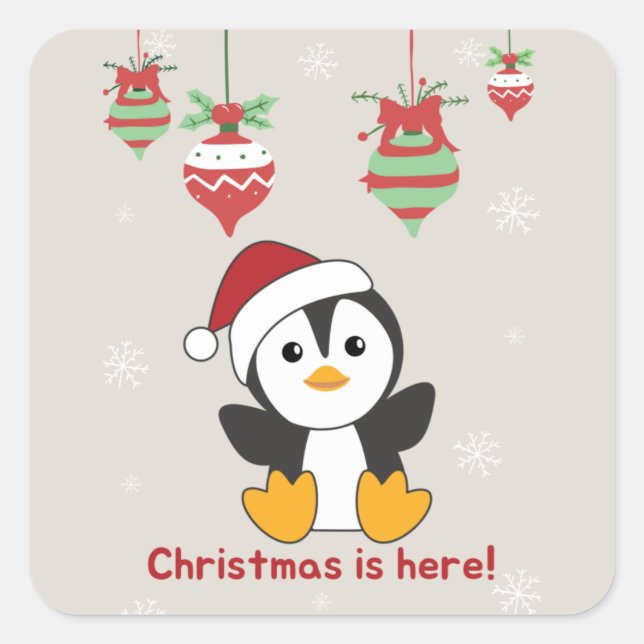 Adesivo Quadrado Pinguim Natal Neve Pinguins Squ (Frente)