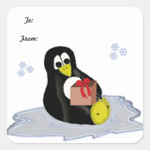 Adesivo Quadrado Pinguim no Bloco de Gelo