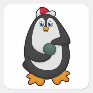 Adesivo Quadrado Pinguim no boliche com bola de boliche