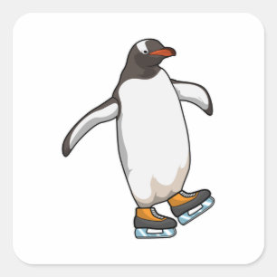 Adesivo Quadrado Pinguim no patinagem de gelo com skates de gelo