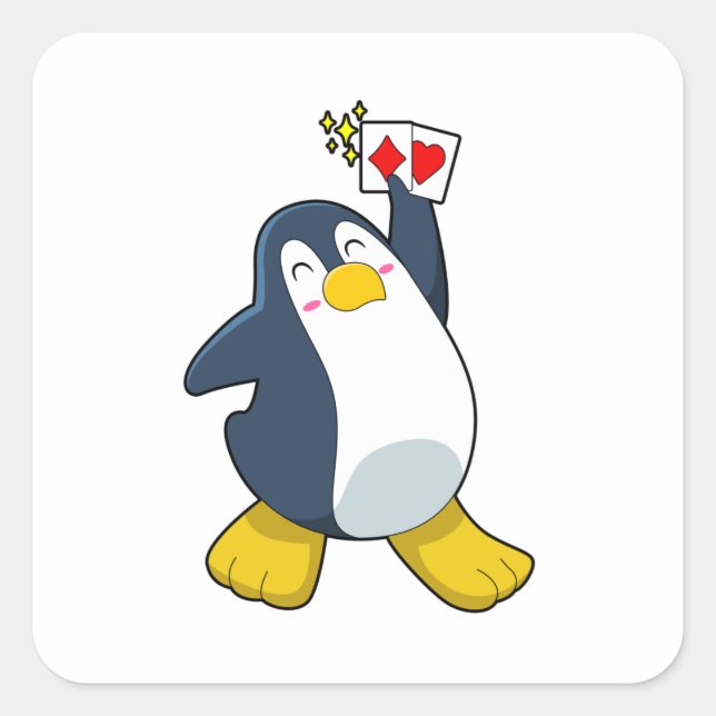 Adesivo Quadrado Pinguim no Poker com cartões Poker (Frente)