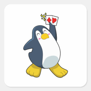 Adesivo Quadrado Pinguim no Poker com cartões Poker