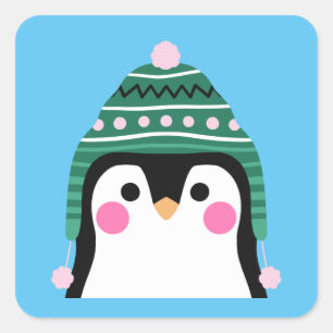 Adesivo Quadrado Pinguim no tuque de inverno