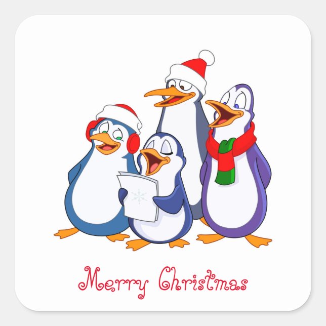 Adesivo Quadrado Pinguins de Cantor de Vinheta de Natal (Frente)