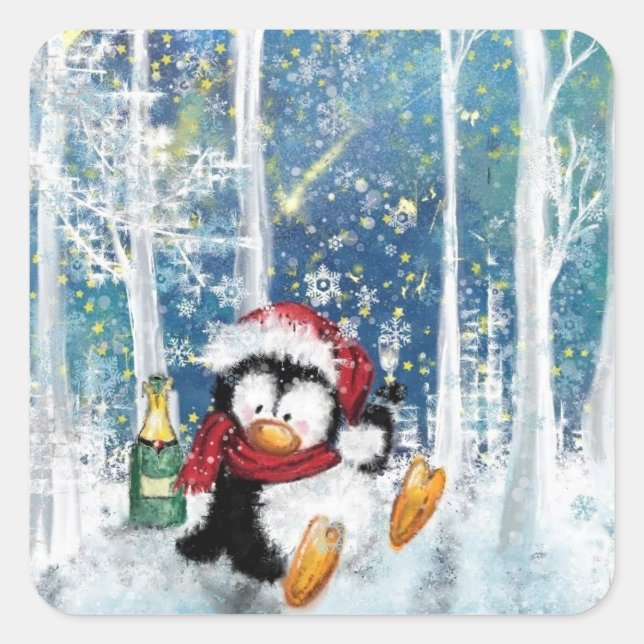 Adesivo Quadrado Pinguins de Natal (Frente)