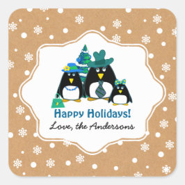 Adesivo Quadrado Pinguins de Natal Personalizados da Família Pengui