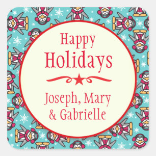 Adesivo Quadrado Pinguins natalinos: nome, vinheta de presente de N