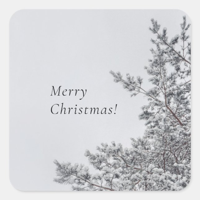Adesivo Quadrado Pinheiro Nevado, estética natalina escandinava (Frente)