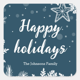 Adesivo Quadrado pinheiros azuis brancos felizes