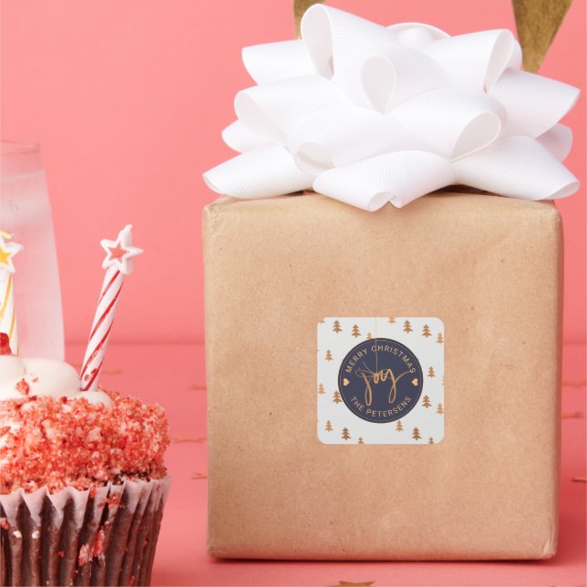 Adesivo Quadrado Pinheiros dourados modernos... Feliz Natal. (Festa)