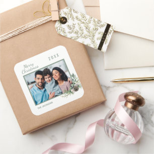 Adesivo Quadrado Pinho branco de fotografia da família natalina