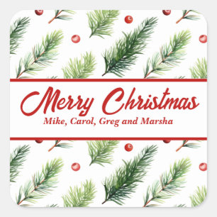 Adesivo Quadrado Pinho Feriado E Natal Personalizado De Berries