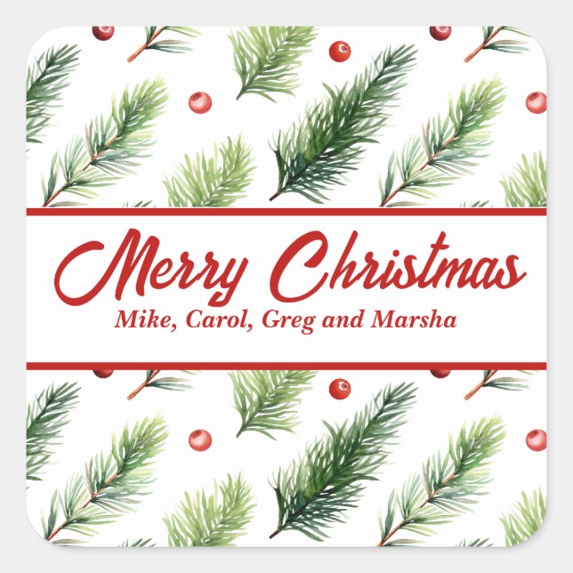Adesivo Quadrado Pinho Feriado E Natal Personalizado De Berries (Frente)