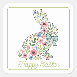 Adesivo Quadrado Pink and Blue Wildflower Easter Rabbit