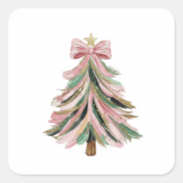 Adesivo Quadrado Pink and Green Brushstroke Christmas Tree Sticker