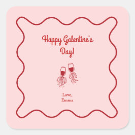 Adesivo Quadrado Pink and Red Retro Galentines Day