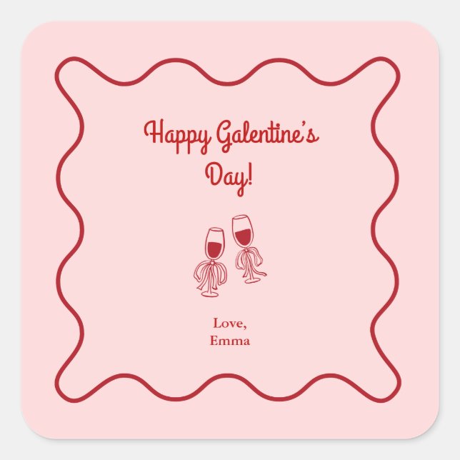 Adesivo Quadrado Pink and Red Retro Galentines Day (Frente)