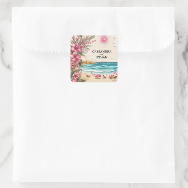 Adesivo Quadrado Pink Beach Wedding (Bolsa)