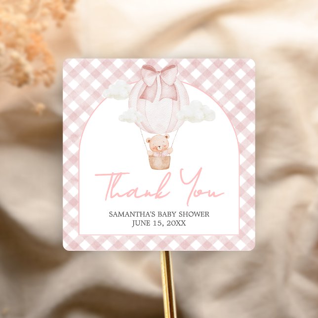 Adesivo Quadrado Pink Bear Bearly Wait Baby Shower  (Bearly Wait Baby Shower Sticker)