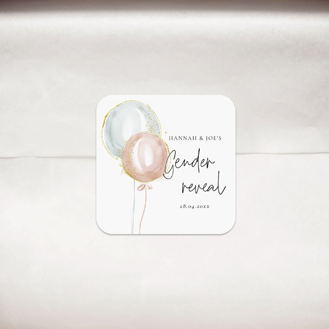 Adesivo Quadrado Pink & Blue Balloon Gênero Revelar Partido Favoráv (Criador carregado)