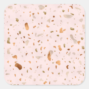 Adesivo Quadrado Pink Blush Terrazzo Com Douradas Manchas De Cobre