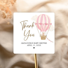 Adesivo Quadrado Pink Boho Bear Baby Shower