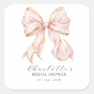 Adesivo Quadrado Pink Bow Bridal Shower