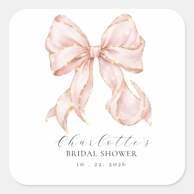 Adesivo Quadrado Pink Bow Bridal Shower (Frente)