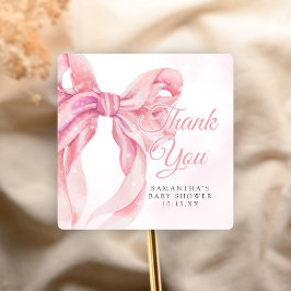 Adesivo Quadrado Pink Bow Girl Baby Shower